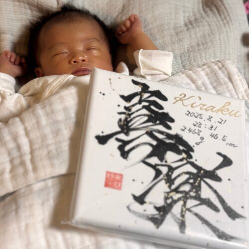 姪っ子ちゃんのプレゼントに喜ばれるプレゼントの命名書と喜楽ちゃん